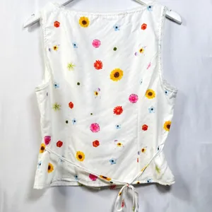 Unbranded Floral Tank Top Lace Trim Button Front Tie Back White Multi‎ Medium thumbnail 5