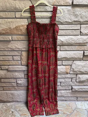 Farm Rio Smocked Jumpsuit in Rust Paisley Leopard Animal Print Size G small thumbnail 2