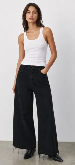Zara Black Wide Leg Raw Hem Jeans 4 thumbnail 1