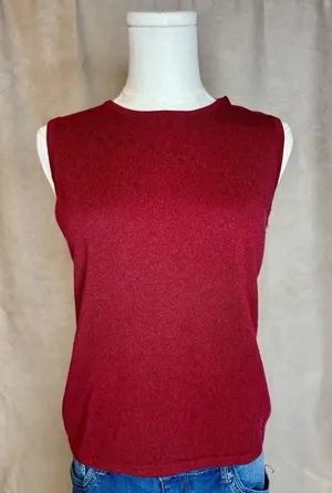 Hillard & Hanson Sleeveless Knit Sweater Top Medium Red Rayon Blend Y2K thumbnail 1