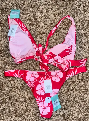 Full Tilt Tropical Bikini Swimsuit Pink Red Size Small Bottoms Medium Top thumbnail 6