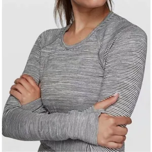 Lululemon Swiftly Tech Long Sleeve Top Race Length‎ 6 Gray White Stripe Shirt thumbnail 1