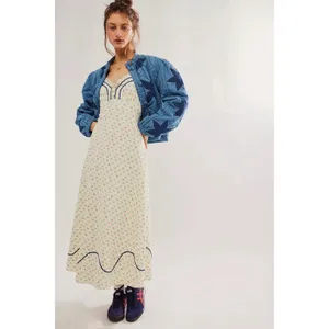Free People Dainty Western Prairie Sweet Hearts Midi Dress in Ivory Combo Medium thumbnail 7