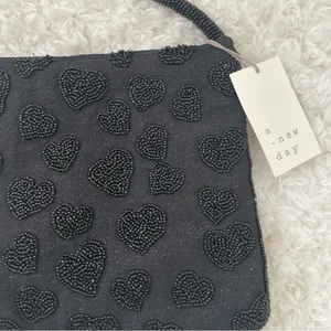 A New Day‎ Beaded Heart Shoulder Bag Black NWT thumbnail 2