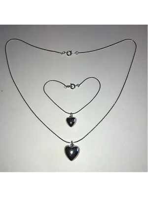 Vintage Silver Tone Dainty Heart Pendant Necklace Bracelet Set thumbnail 5