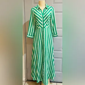 Women’s striped maxi shirt dress in green in size XS pit to pit 17” thumbnail 7