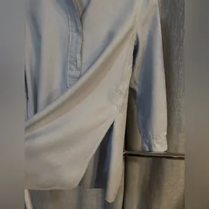 Aerie blue chambray light weight half button up top medium thumbnail 6