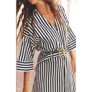 NWT Zara Blue White Striped Belted Dress Sz. XS thumbnail 3