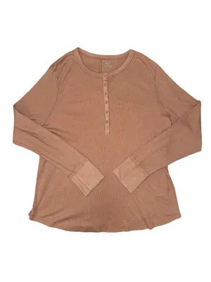 Aerie XXL camel tan Ribbed Long Sleeve Henley Top Snap Button Casual Basic thumbnail 2