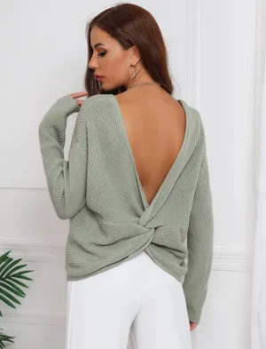 Cotton Emporium NWOT Mint Green Twist Back Sweater Women’s Large thumbnail 2