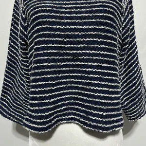 ZARA Striped Textured Mock Neck 3/4 Sleeve Sweater Top Navy White Size Medium thumbnail 4
