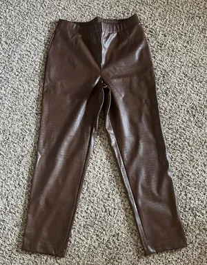 Isaac Mizrahi Live Women's‎ Brown Faux Croc Leather Slim Ankle Pant Size 10 thumbnail 1