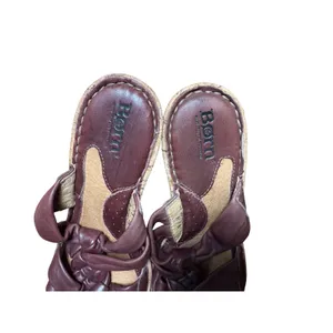 BORN Women's Brown Leather Knotted‎ Wedge Mules Sandals Size 8 39 Cork thumbnail 4