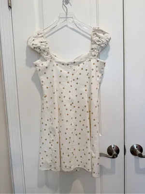 LPA Fit and Flare Mini Dress in White and Tan Polka Dots size Medium thumbnail 5