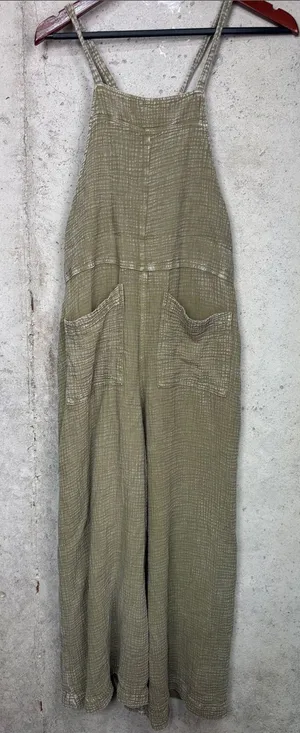 EASEL olive green Wide Leg Jumpsuit Adjustable Tie Straps sz S thumbnail 1
