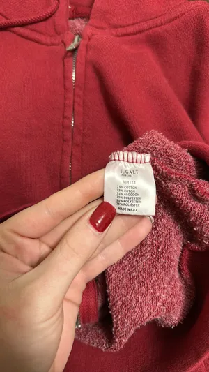 John Galt Red Cropped Zip Up Hoodie thumbnail 4
