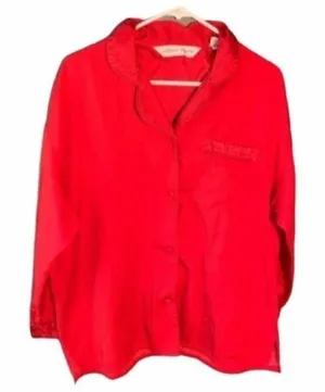 Victoria's Secret Women's Size Medium Pajama Top Button Down Red Long Sleeve thumbnail 1