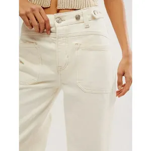 Free People Palmer Cuffed Wide Leg Tab Waist Jeans Size 27 Eggshell White Wash thumbnail 6