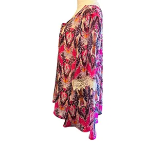 COMO Vintage Top Blouse Tunic SZ L Multicolor Sheer Crochet Bell Sleeves Boho thumbnail 9