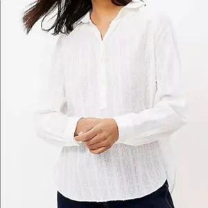 NWT LOFT Clip Dot Henley Peter Pan Collar Shirt Blouse White Size Medium thumbnail 1