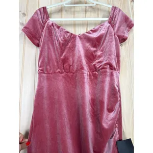 NWT Lulus Glorious Celebration Pink Velvet Off-the-Shoulder Maxi Dress Gala Sz L thumbnail 5