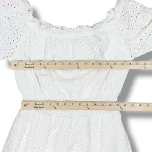 Betsey Johnson Eyelet Off The‎ Shoulder Smocked Waist Midi Dress White Large thumbnail 13