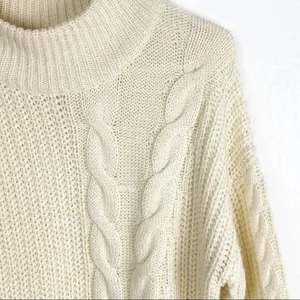 POOF New York Ivory Knit Mock Neck Long Sleeves Sweater Size Large Neutral Cozy thumbnail 4