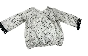 Lavender Field Womens Small Black White Polka Dot Satin Peplum Ruffle Sleeve Top thumbnail 1