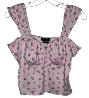 Hot Topic Sweet Society Pink Roses Top Size L Tank Top Cropped thumbnail 1