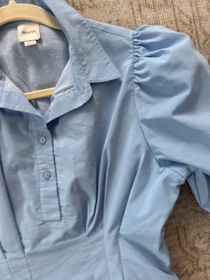 Maeve Light Blue Puff-Sleeve Mini Dress thumbnail 4