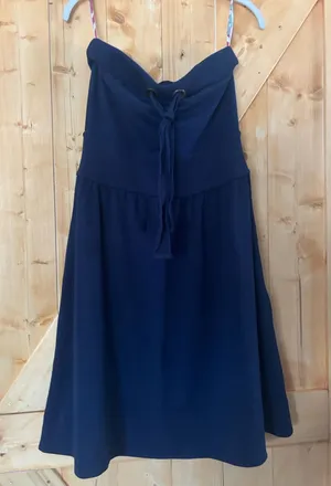Anthropologie Allihop Navy Strapless Tie Front Babydoll Mini Dress‎ M thumbnail 1