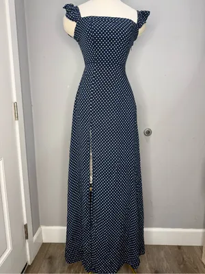 Lulu's Navy & White  Polka Dot Maxi Dress thumbnail 3
