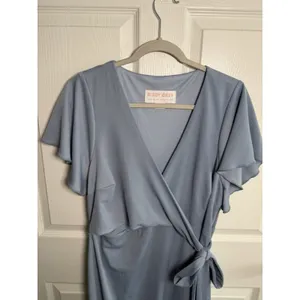 NWT Birdy Grey Dress Dusty Blue 1X Bridesmaid Formal Wedding Yolanda Crepe thumbnail 2