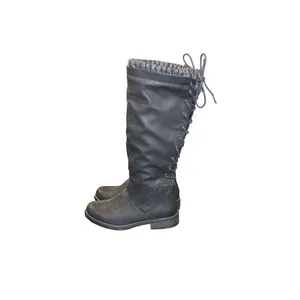 XOXO Black Boots Womens 5.5 M Knee High Sweater Cuff Lace Up Back Side Zip thumbnail 4