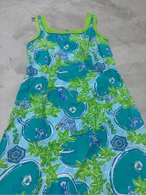 Lilly Pulitzer vintage Tropical Pool-Print Sundress in Teal and Lime 2 thumbnail 2