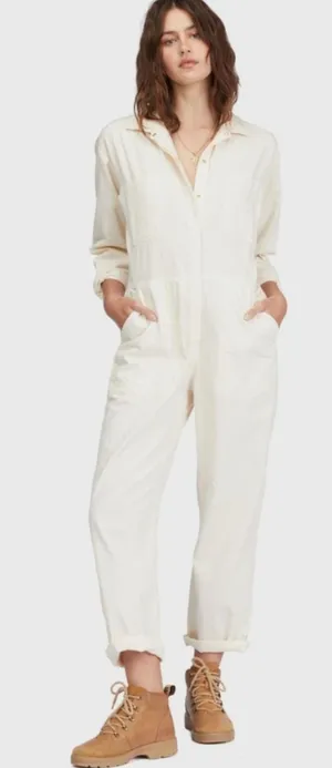 Billabong Womens Keepin It Real Utility Jumpsuit White Cottage Chic Utility Sz M thumbnail 1