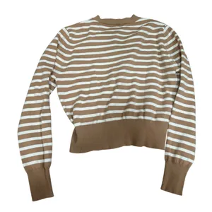 CIDER Striped Button Cardigan Sweater Women Size L Brown White Acrylic Blend‎ thumbnail 2