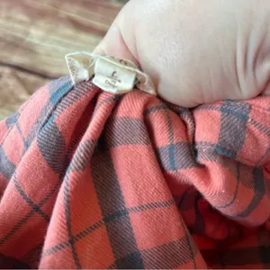 Women’s Hem & Thread Flannel Shirt Orange Blue Frayed Edges Size Large Oversized thumbnail 3