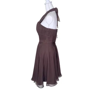MoriLee Vintage Y2K Brown Chiffon Halter Cocktail Dress Size 1/2 thumbnail 2