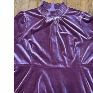 Baltic Born Plum Velvet Smocked High Neck Mini Dress Long Sleeve Womens XL thumbnail 6