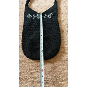 Black Crochet Shoulder Bag with Floral Embroidery thumbnail 4