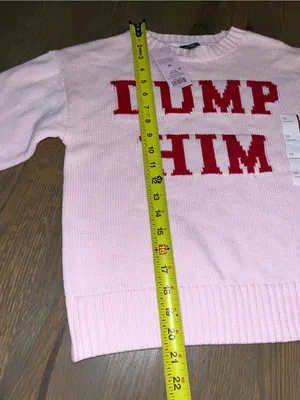 NWT Dump Him Graphic Knit Sweater Pink Long Sleeve Women’s XS thumbnail 4