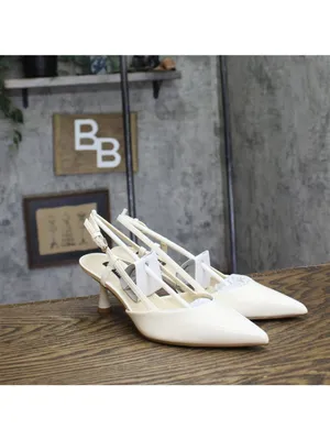 NWT Nine West Women’s Rhonda3 Kitten Heel Slingback Pumps Ivory Off White 6.5M thumbnail 7