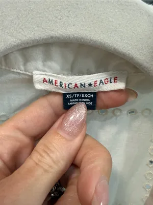 American Eagle Short-Sleeve Eyelet Button-Down Shirt - XS cream thumbnail 3