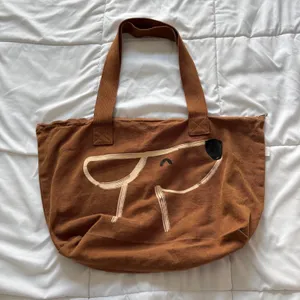 Tell Your Dog I Said Hi Canvas Tote Bag Brown Zip Made in USA 100% Cotton thumbnail 1