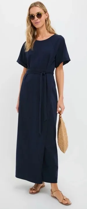Tuckernuck Clarissa Navy Blue Cotton Knit Maxi Dress Short Sleeve Size‎ Small thumbnail 1