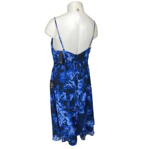 NEW Lulus Blue Floral Silk Satin Cami Camisole Cowl Neck Midi Slip Tank Dress XL thumbnail 2