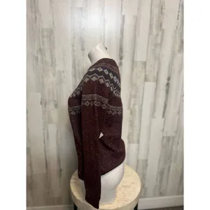 Leslie Rose Fair Isle Nordic Crewneck Knit Sweater Womens Small Burgundy Maroon thumbnail 2