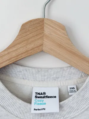 Aritzia TNA Crewneck Sweatshirt in Light Gray Sweatfleece CozyFleece Perfect Fit thumbnail 6