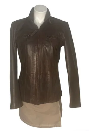 WILSONS LEATHER Brown Jacket Buttery Leather Moto Lined Womens Size Medium thumbnail 1